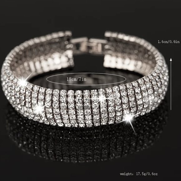 7 Row Curve Full Rhinestone Tennis Bracelet for Women - Copper Sparkling Jewelry - Picture 8 of 8